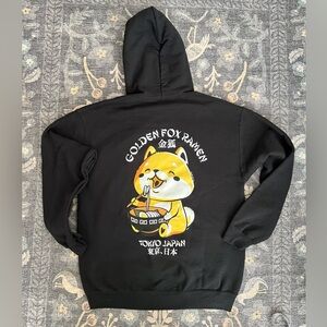 Golden Fox Ramen Tokyo Japan Graphic Black Hoodie
